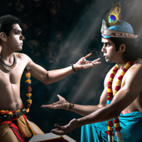 create an image of lord Krishna when he was teaching Gita to arjuna.